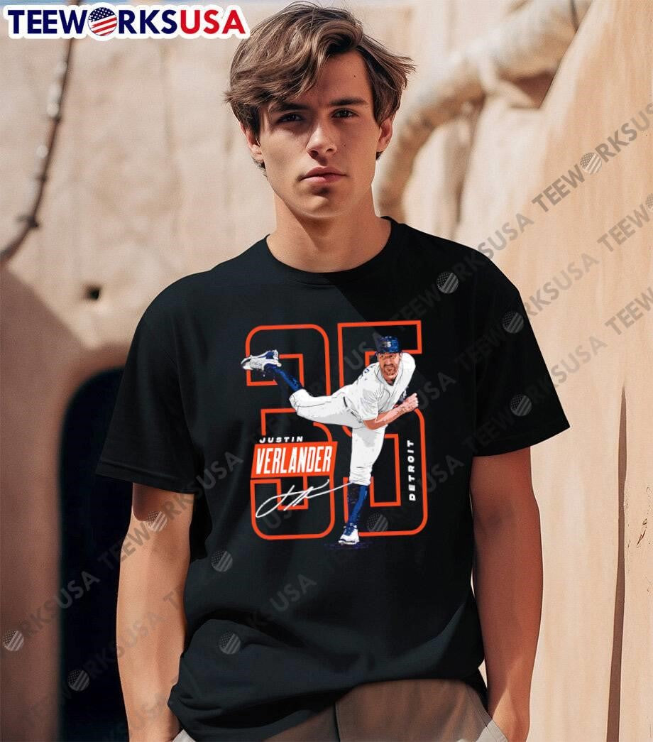 Justin Verlander Signature Detroit Pitching Graphic T-Shirt