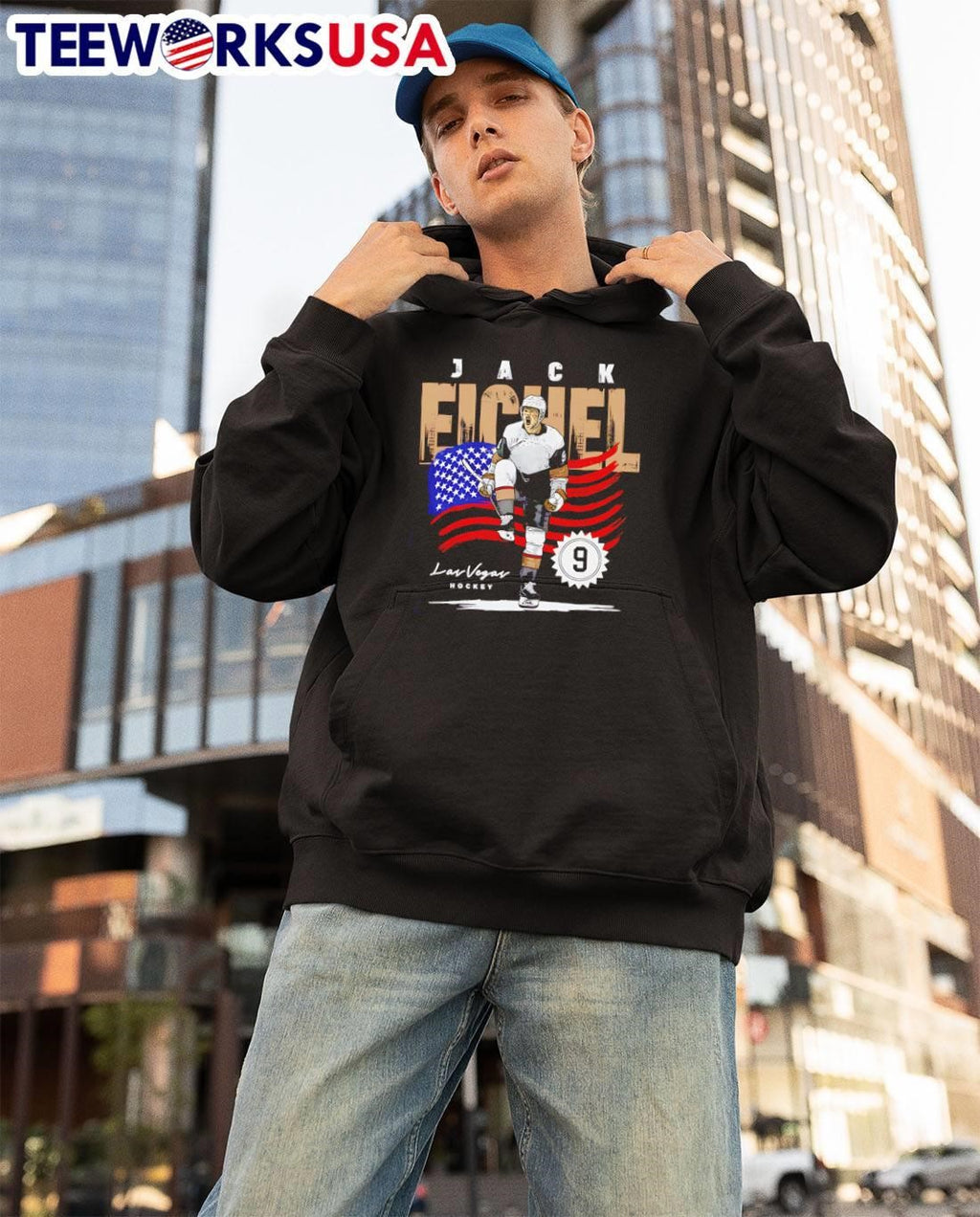 Las Vegas Hockey Jack Eichel 9 USA Flag Celebration T-Shirt