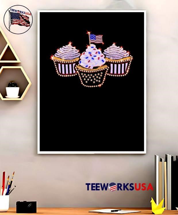 Patriotic Beaded Decor American Flag Patriotic Cupcake T-Shirt