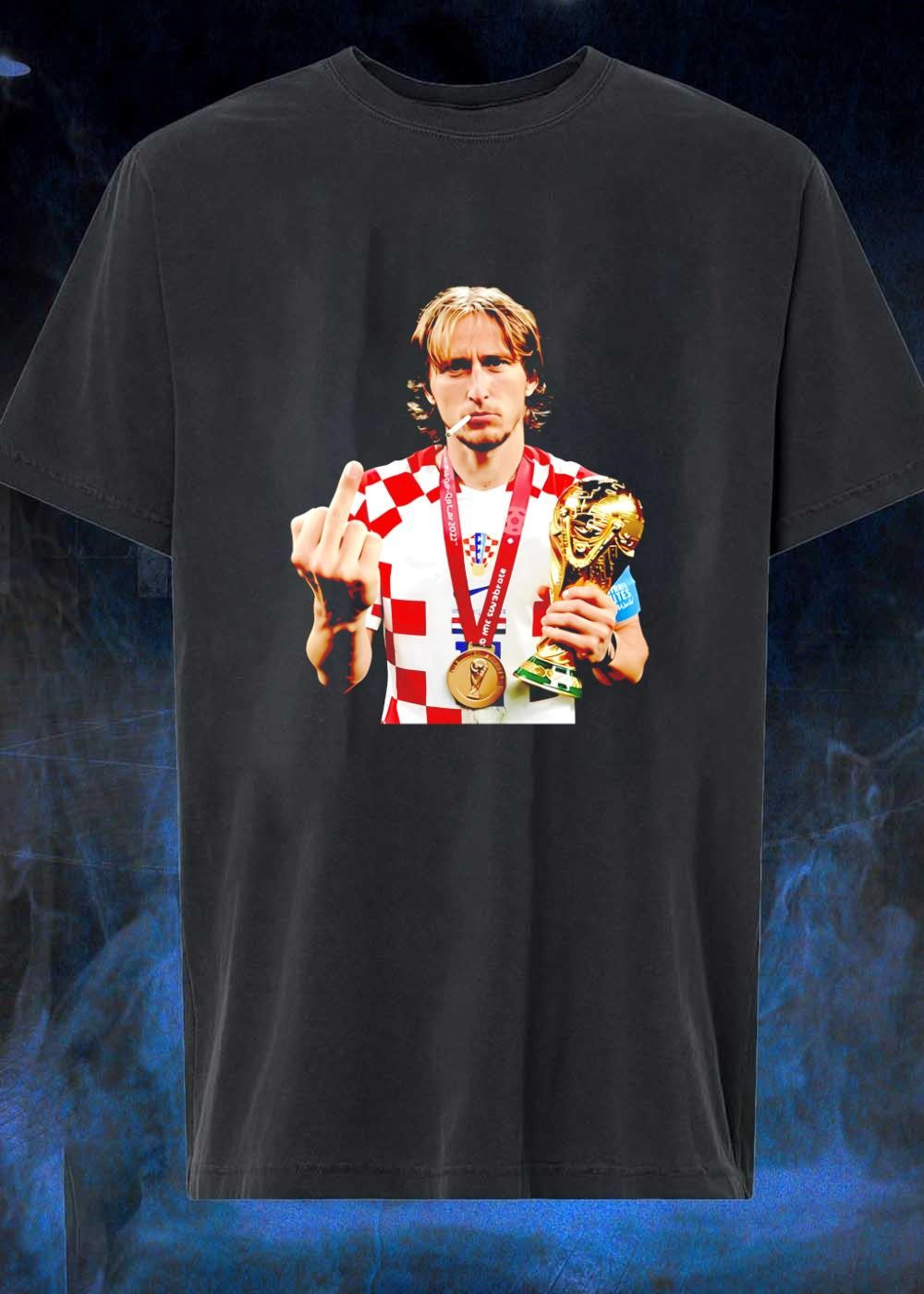 Modric Smoking and Flicking Off World Cup Winner Croatia Shirt