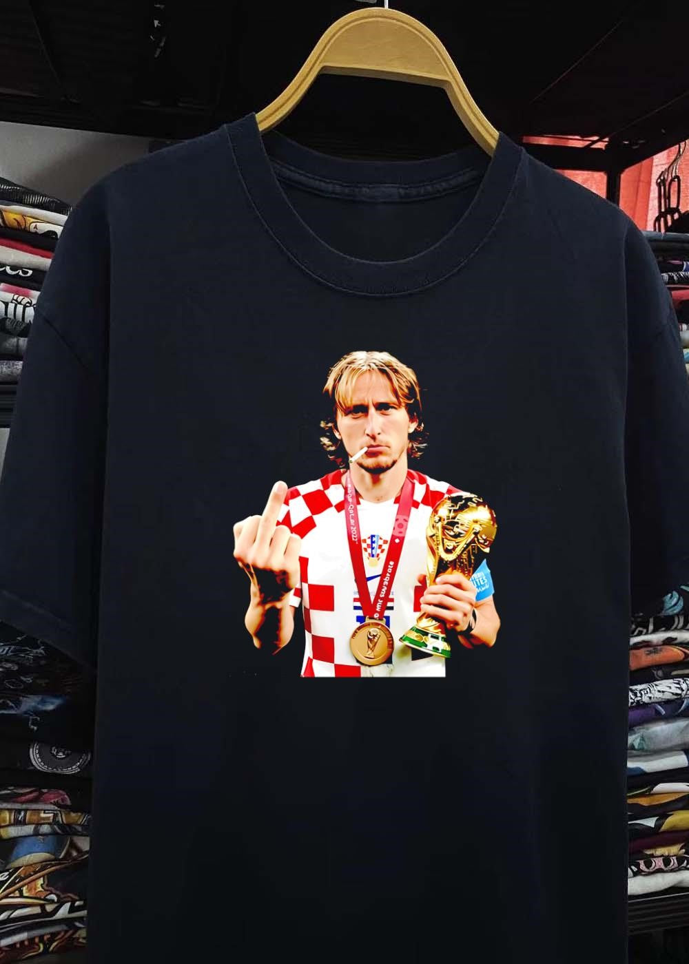 Modric Smoking and Flicking Off World Cup Winner Croatia Shirt