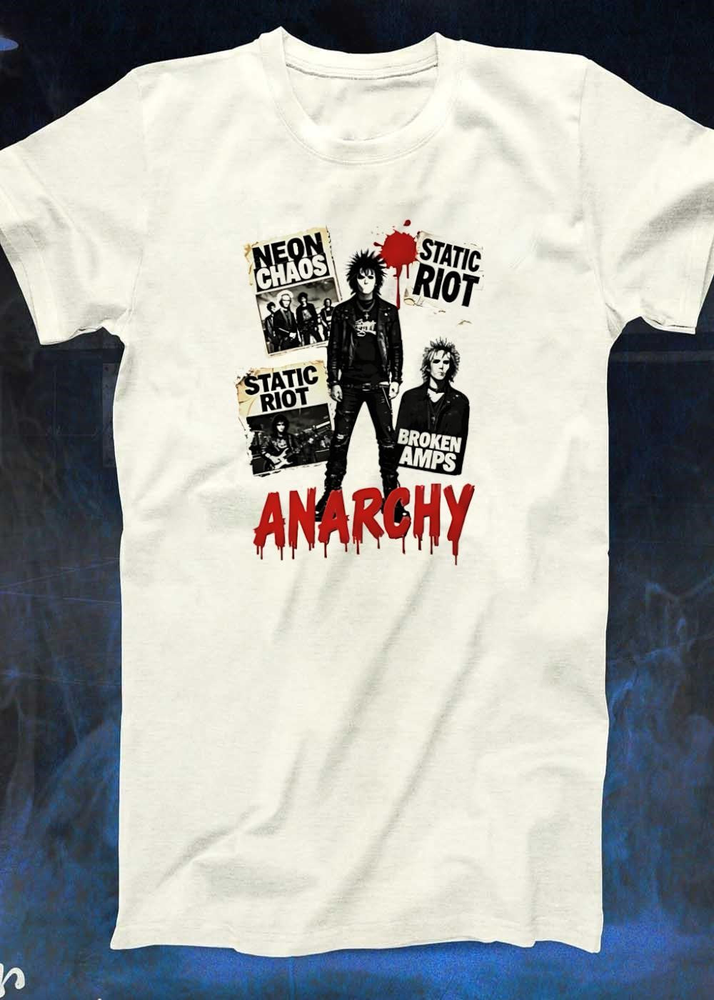 Neon Chaos Static Riot Broken Amps Anarchy Punk Rock Musician Graphic T-Shirt