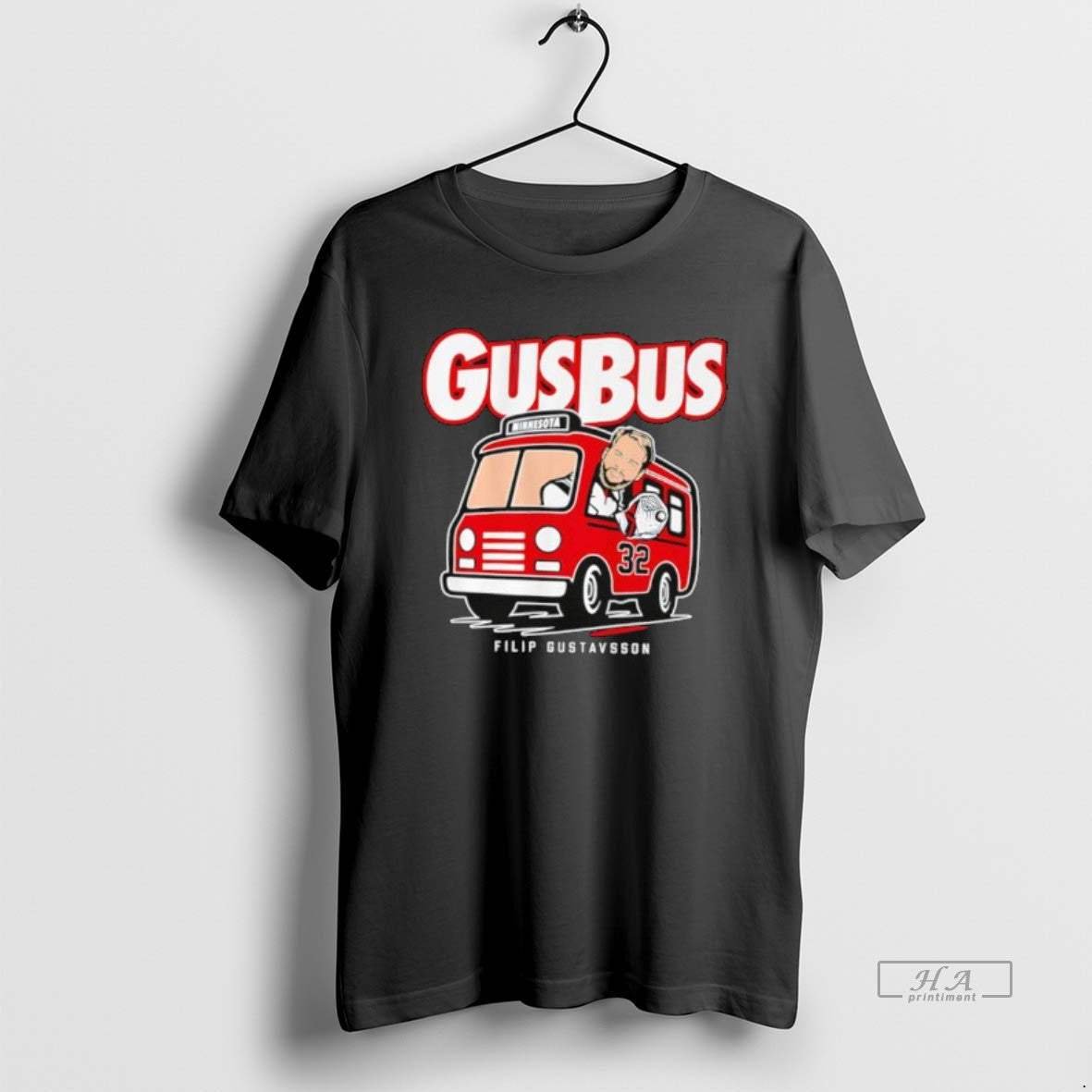 Official Minnesota Wild Filip Gustavsson Hop On The Gus Bus Cartoon