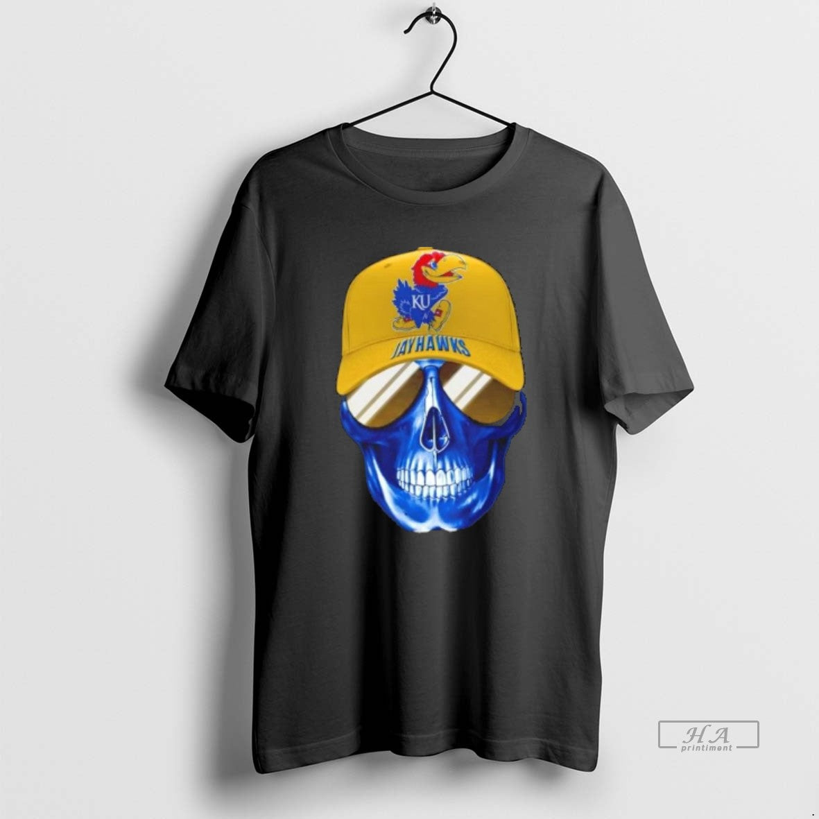Official Skull Wearing A Cap And Smile Kansas Jayhawks Fans