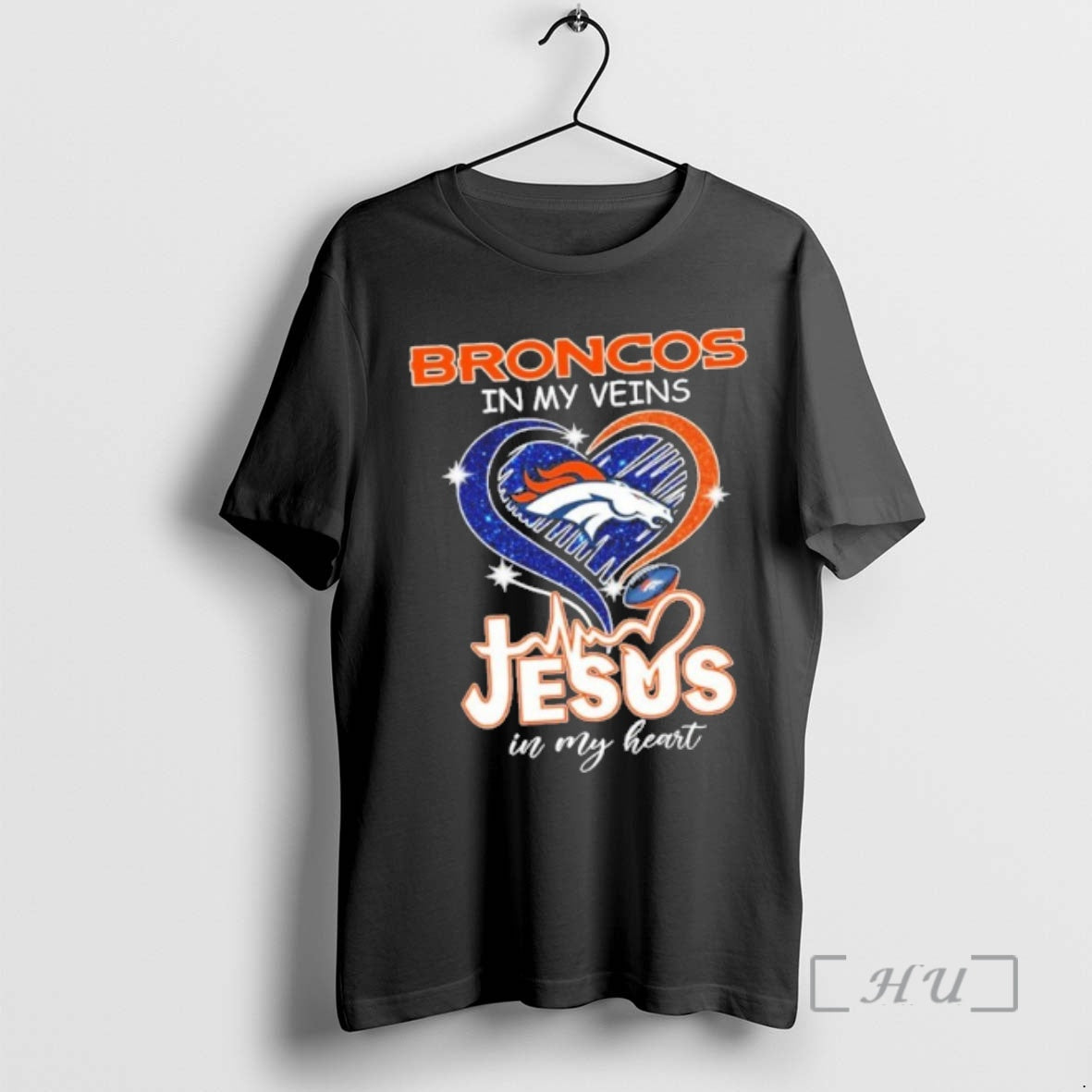 Officials Broncos In My Veins Heart Logo Ball Jesus In My Heart Premium T Shirts