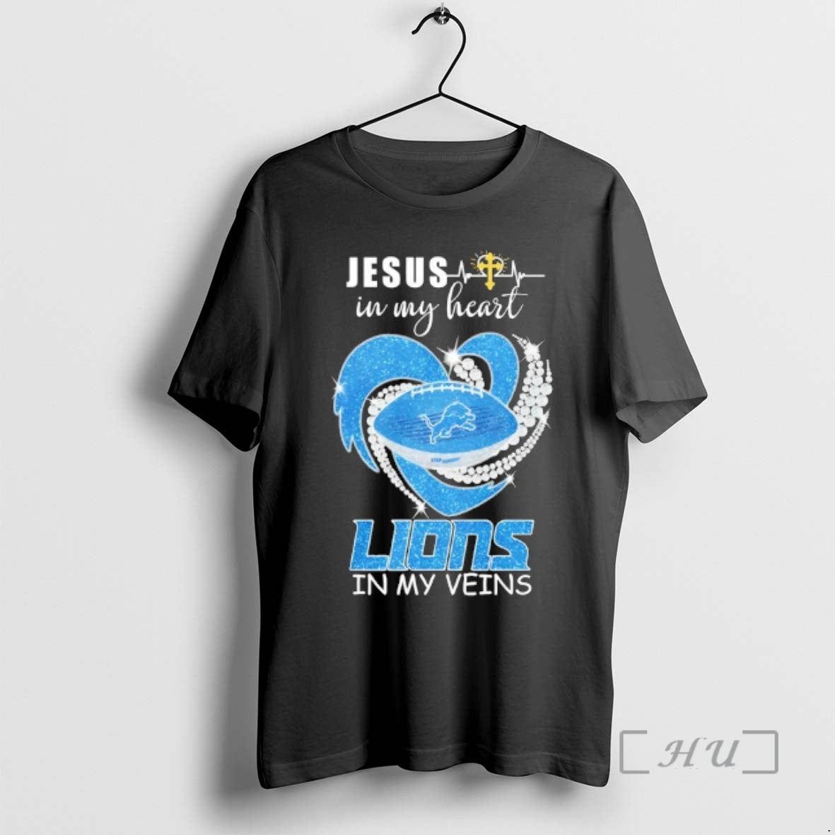 Officials Jesus In My Heart Detroit Lions In My Veins Logo Team Premium T Shirts