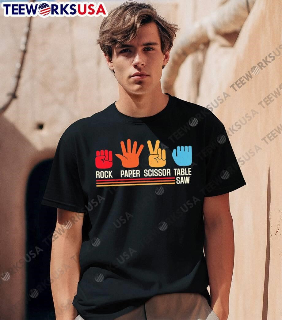 Retro Style Rock Paper Scissor Table Saw Hand Gestures shirt