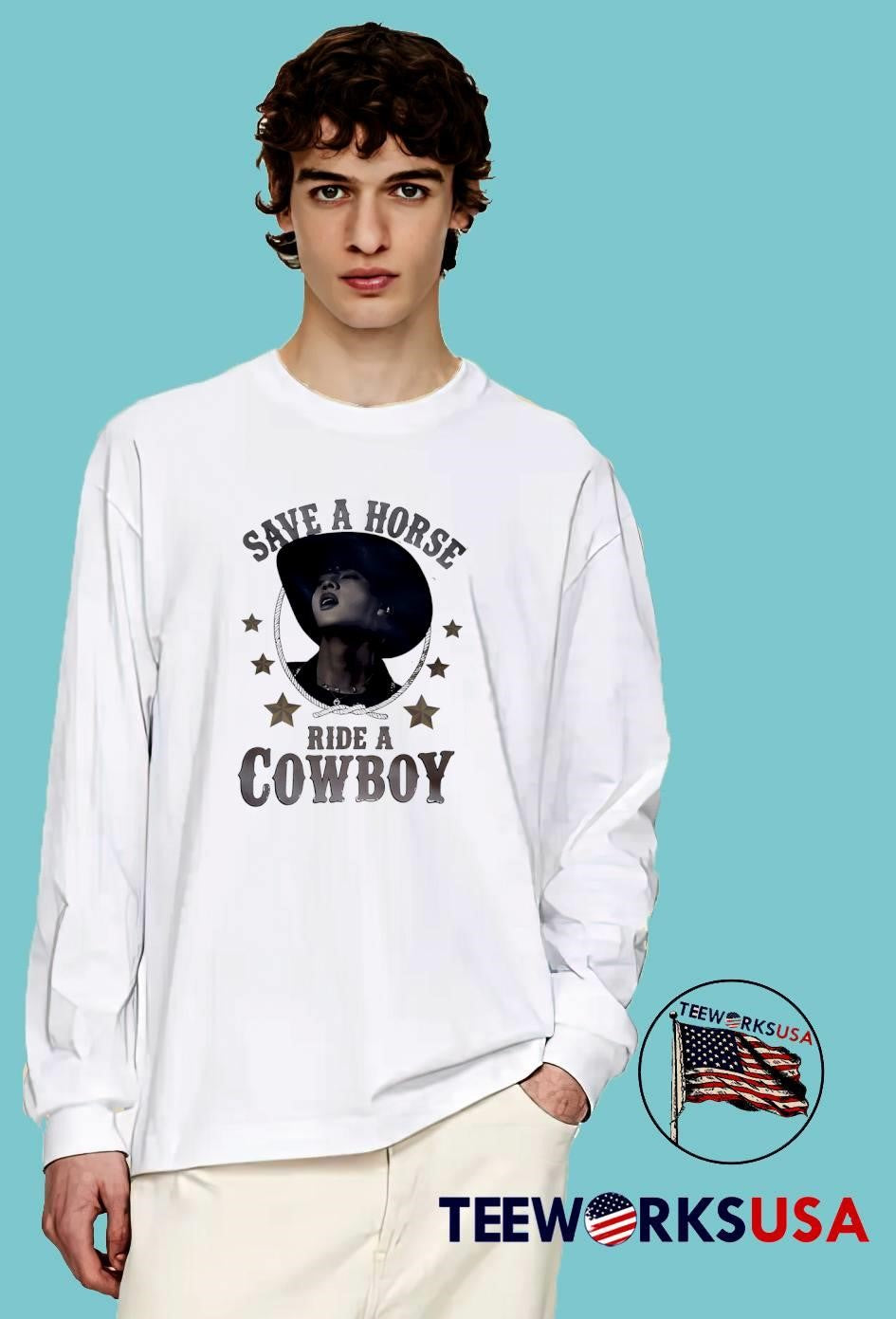 Save a Horse Ride a Cowboy Silhouette Portrait T-Shirt