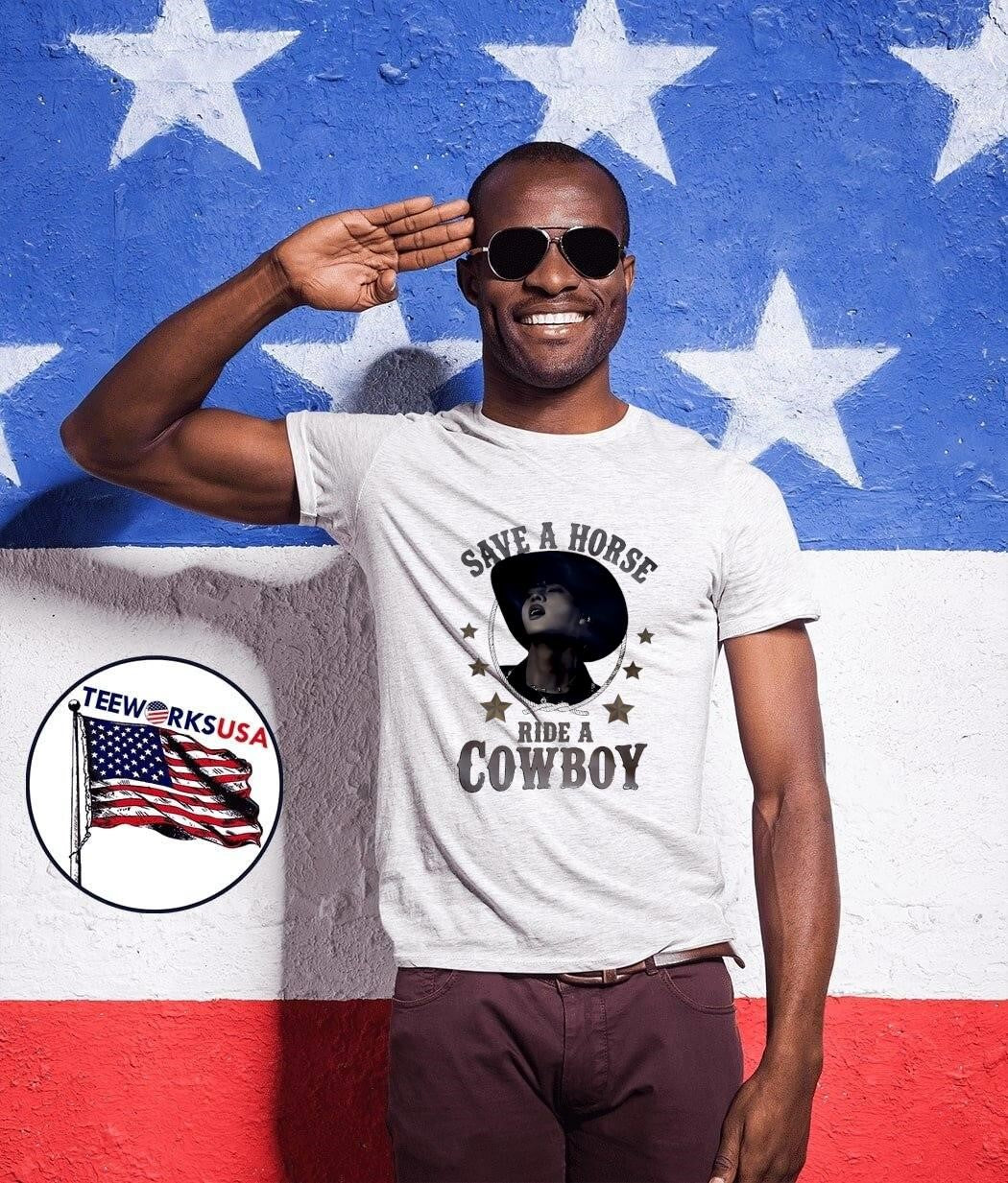 Save a Horse Ride a Cowboy Silhouette Portrait T-Shirt