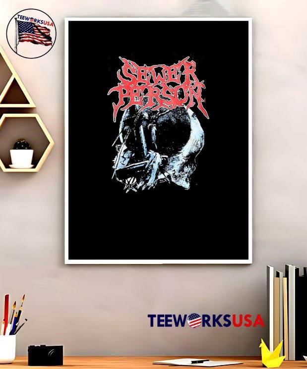 Sewer Person Skull Grunge Print T-Shirt