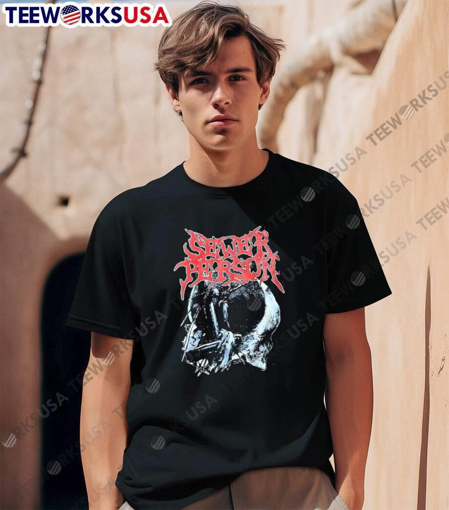 Sewer Person Skull Grunge Print T-Shirt