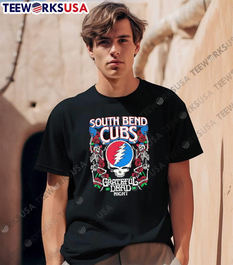 South Bend Cubs Grateful Dead Night Skeleton Rose shirt