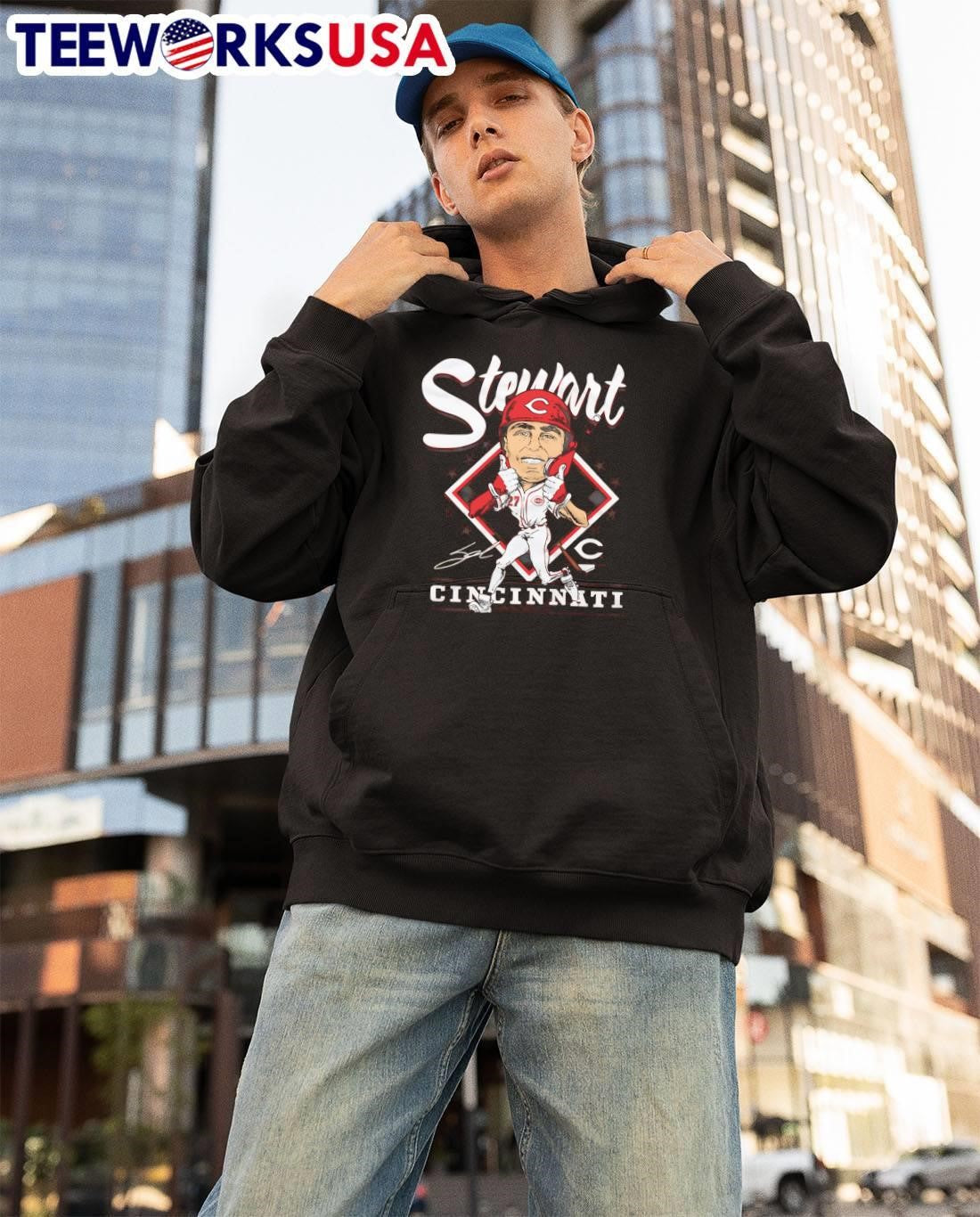 Stewart Cincinnati baseball player caricature athlete sports shirt
