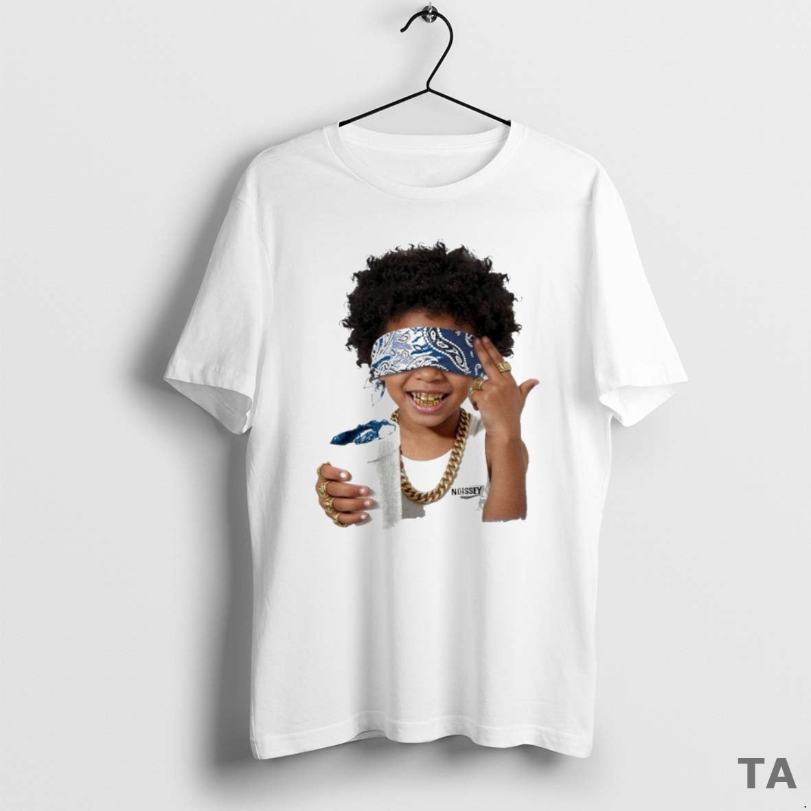 Top Blue Paisley Headscarf Blindfolded Child T Shirt Sweater