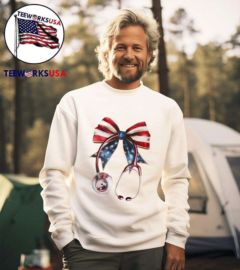 USA Flag Bow And Stethoscope Shirt