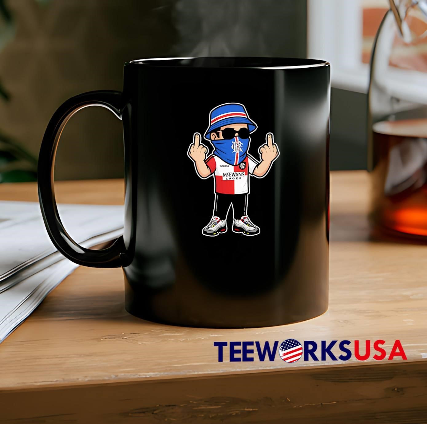 Rangers Fan Streetwear’ Football Ultra Flipping Off McEwans Lager T-Shirt