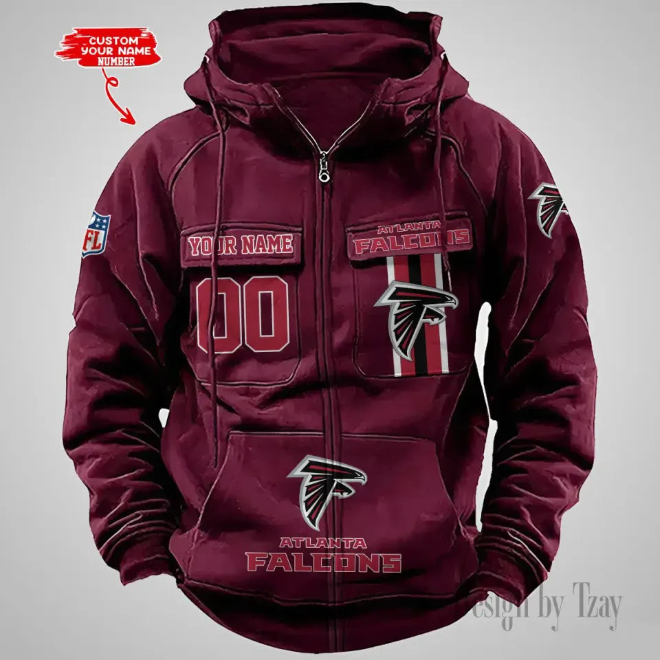 Custom Name & Number Atlanta Vintage Cargo Zip Hoodies