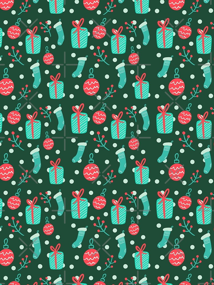 Dark Green Retro Cozy Christmas Doodle Pattern – Cute Hand-Drawn Holiday Gifts & Stockings by LizAshleyCreations