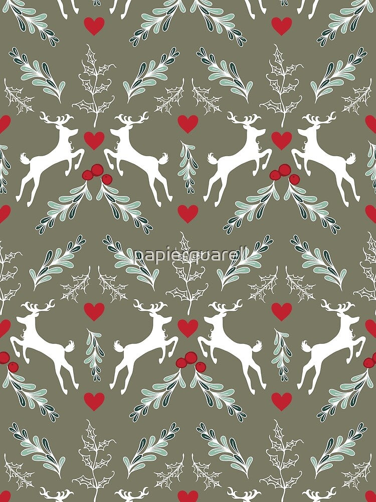 Christmas Pattern Reindeer and Christmas Florals by papierquarell