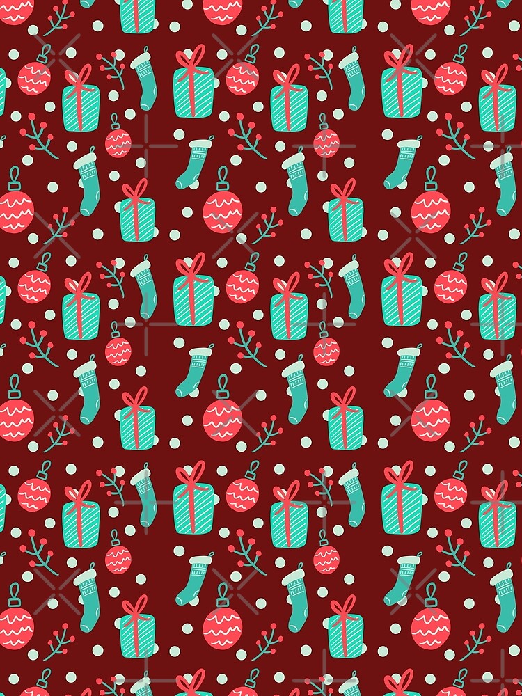 Burgundy Retro Cozy Christmas Doodle Pattern – Cute Hand-Drawn Holiday Gifts & Stockings by LizAshleyCreations