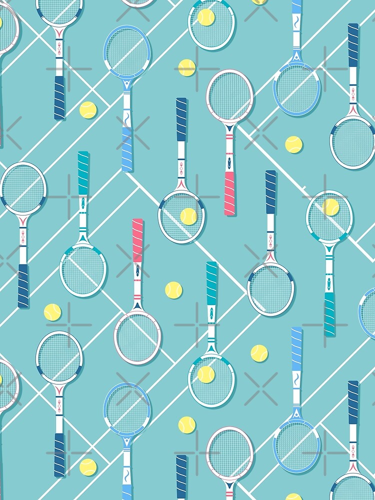 Vintage Tennis Racquets on Aqua Green - Decorative Pattern by Gabriela Simon