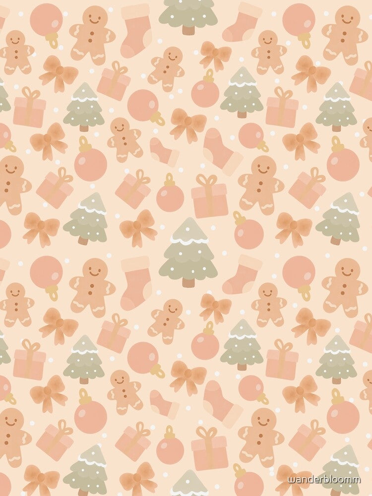Pastel Christmas Seamless Pattern – Gingerbread, Gifts & Trees by wanderbloomm
