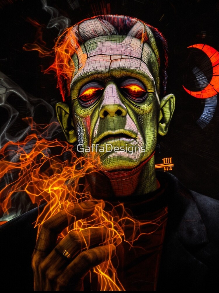 Classic Halloween Frankenstein With Fire And Red Moon by GaffaDesigns