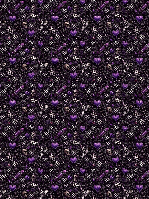 "Midnight Kickflip” – Gothic Skater Girl Seamless Pattern by M&M's Twisted Treasures LLC