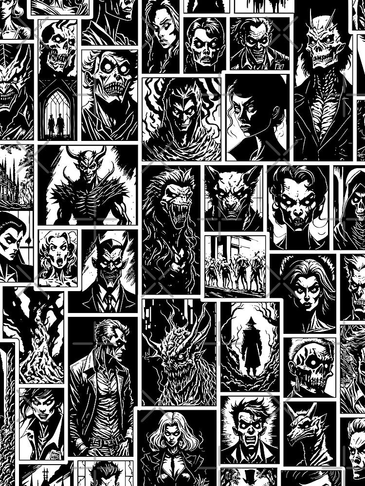 Pulp Horror Comics Gothic Vintage Retro Halloween Pattern by GrandeDuc