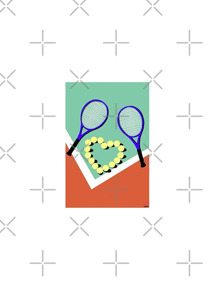 Cute and colorful tennis court with tennis ball in a heart shape by Arth1nker