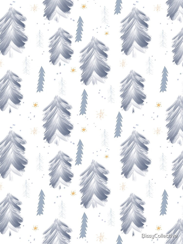 Winter 2020 Christmas Pattern White  // Christmas Trees, Stars by BissyCollective