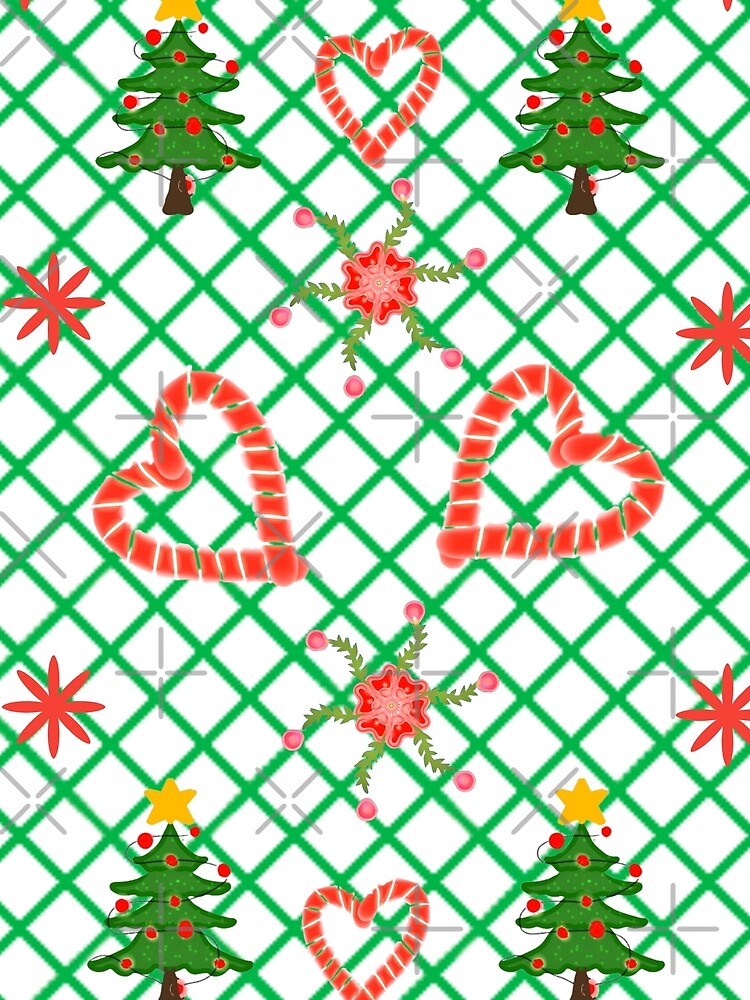 Hand Drawn Christmas Pattern with Candy Cane Hearts and Trees by HopeAndHustle