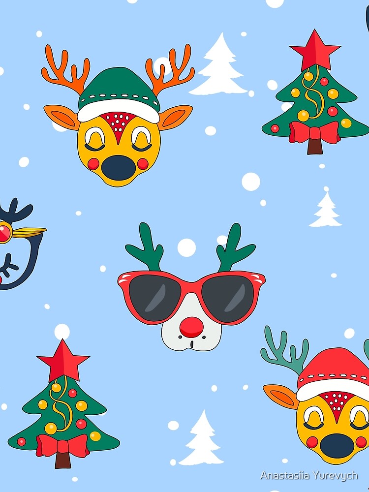 Blue Festive Reindeer Christmas Pattern. by Anastasiia Yurevych