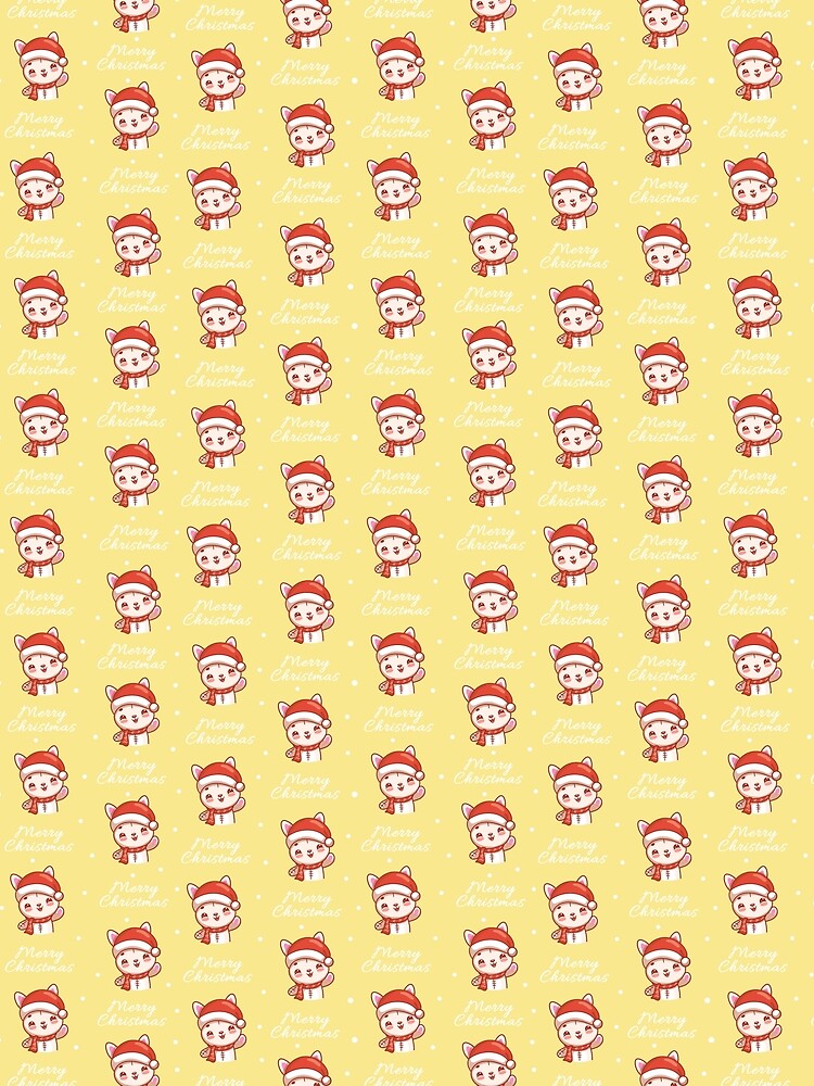 Cute Christmas pattern with bunny, kawaii winter holiday design on yellow background by IrinaCuteLab