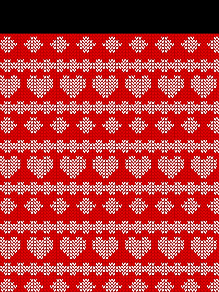 Red and White Knitted Christmas heart Pattern by Rokay Arts