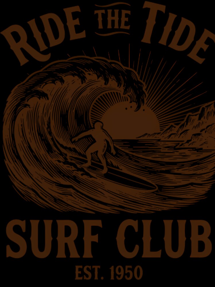 Retro Woodcut Wave Ride The Tide Surf Club by Mason-Pride