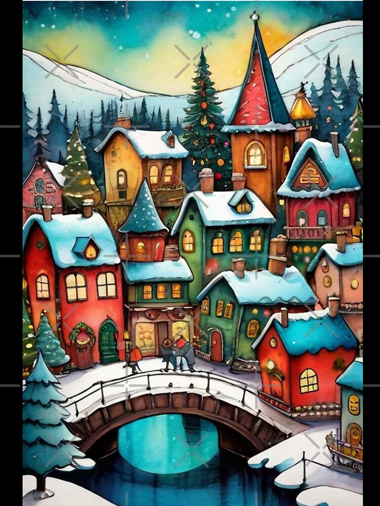 Christmas Holiday Town with Bridge by ArTeaCupcake