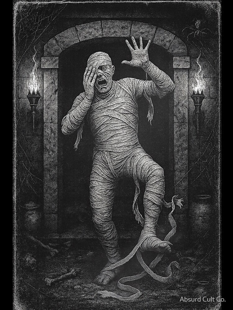 Tripping Mummy – Vintage Halloween Horror Snapshot by Absurd Cult Co.