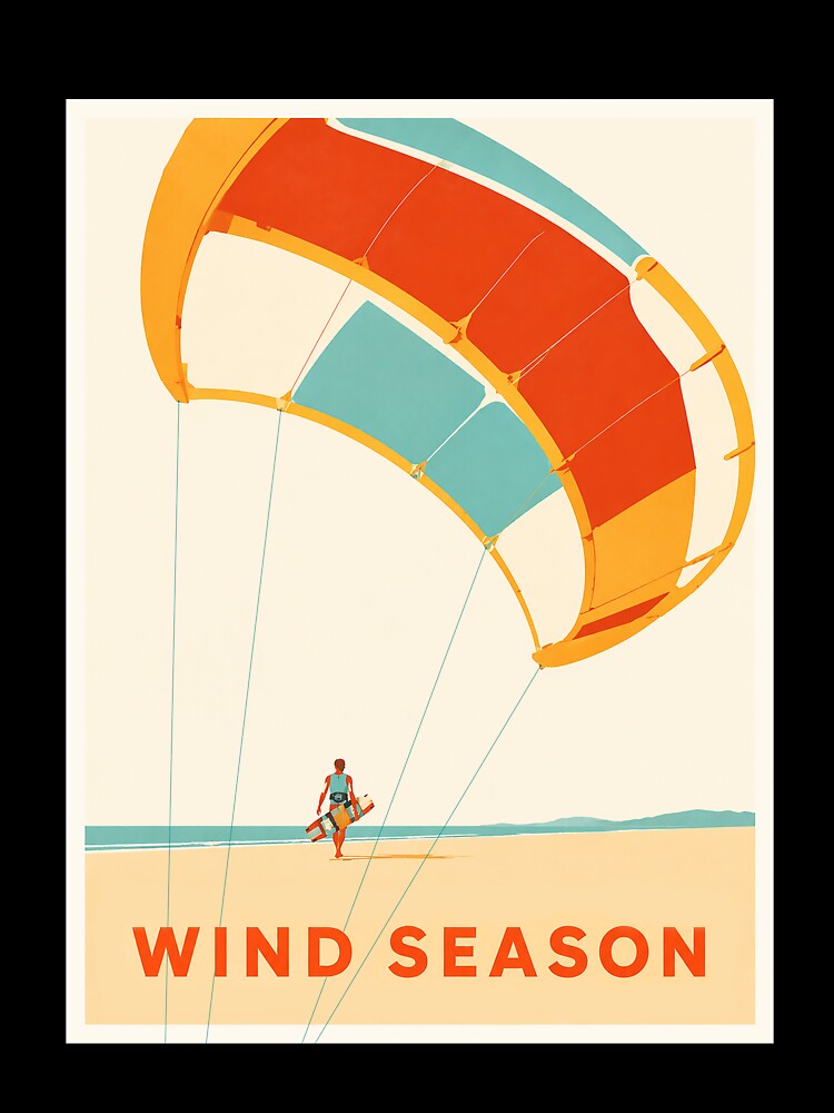 Wind Season Vintage Kitesurf Travel Poster by Islabonita.