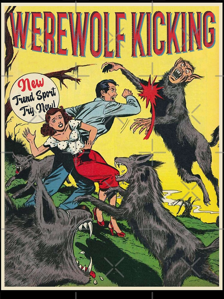 Vintage Werewolf Kicking Sport Retro Horror Poster Wolf Gift by TheAplus