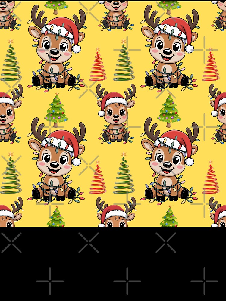 Kawaii Christmas Reindeer with Lights Pattern by Grang Art Artistic Designs