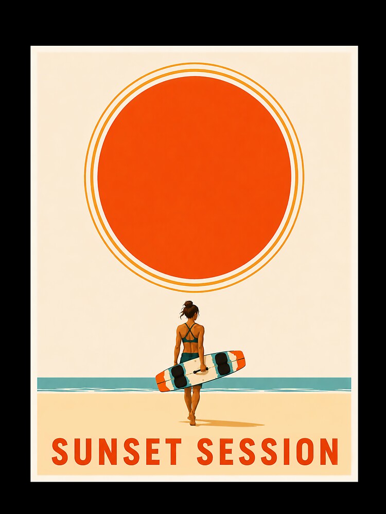 Sunset Session Vintage Kitesurf Beach Poster .No2 by Islabonita.