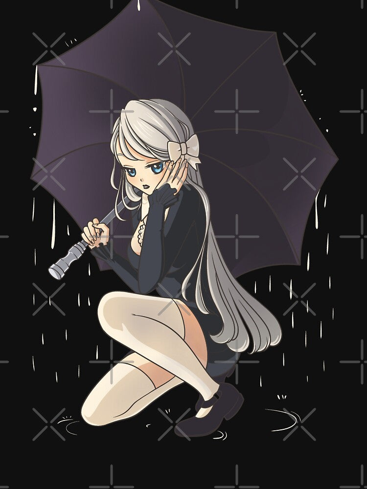 Cute anime goth Girl with an Umbrella In the Rain Raining by DrawHandArt