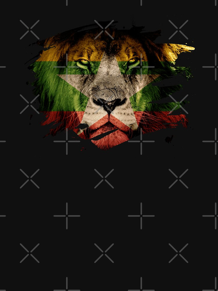 Myanmar Flag & African Lion Picture   Burmese Pride T Shirt by ockshirts