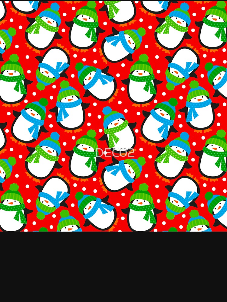 Christmas Penguin Art Snowmen Pattern On Holiday Red by DEC02
