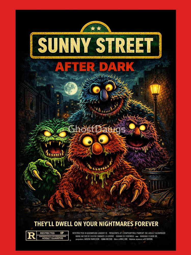 After Dark on Sunny Street Retro Horror Monster Parody Movie Poster by GhostDawgs