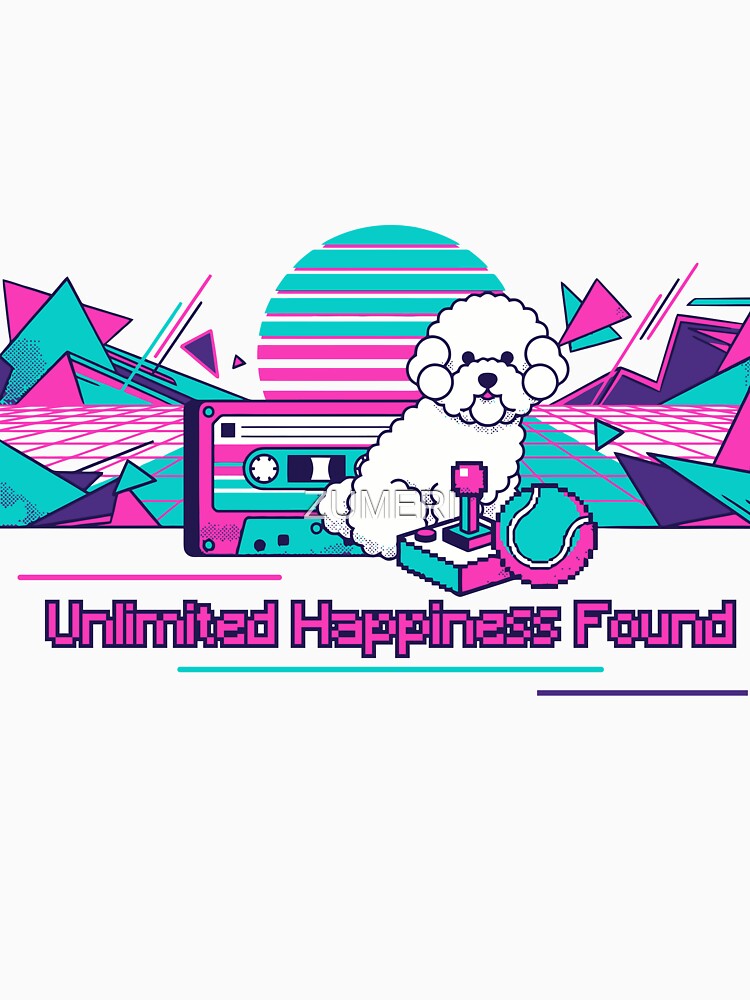 "Unlimited Happiness Found" - Retro Bichon Frize Gaming Art by ZUMERI