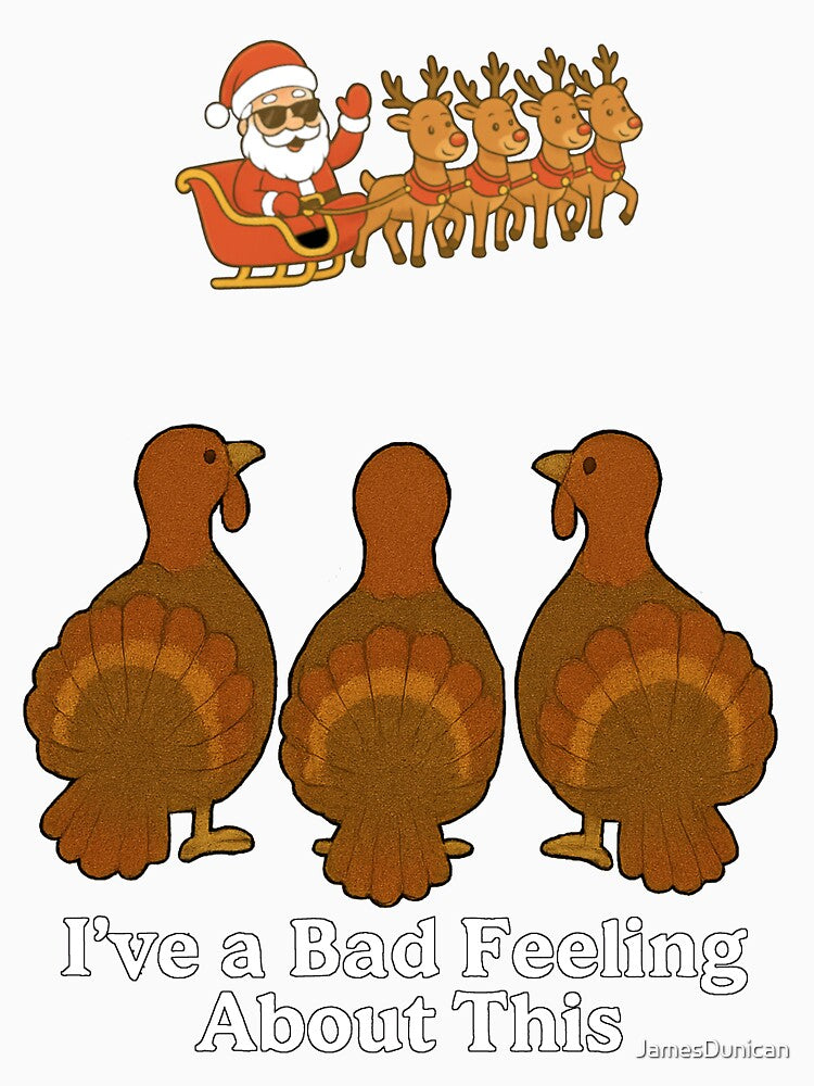 Turkeys looking at Santa on his  sleigh Christmas by JamesDunican