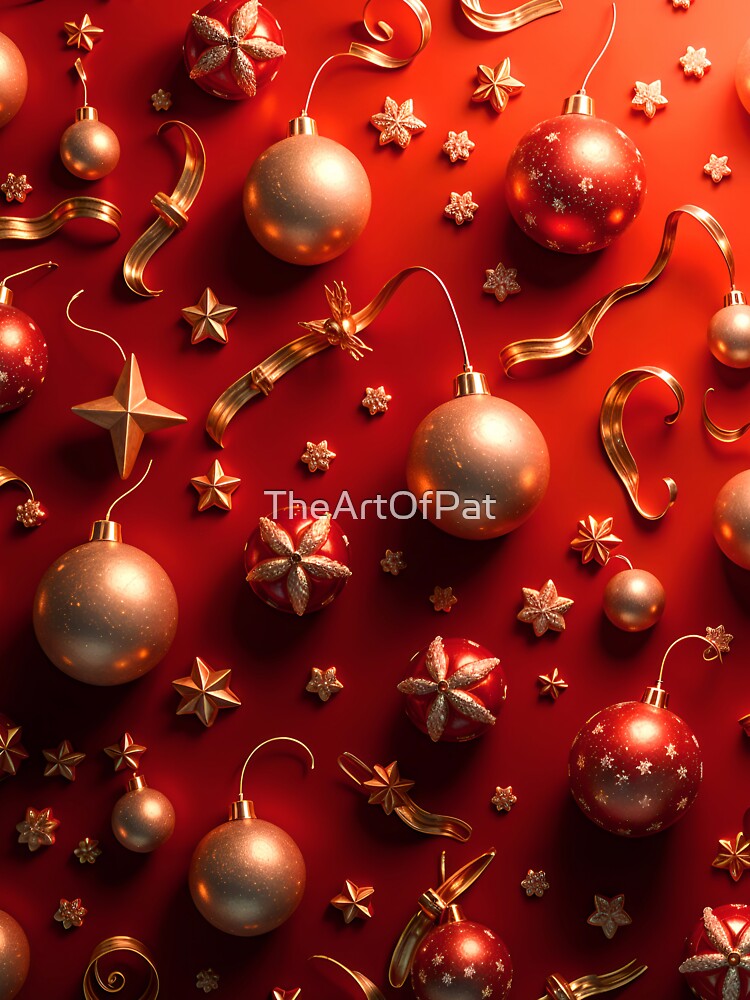 Red And Gold Christmas Ornaments Pattern Design by TheArtOfPat