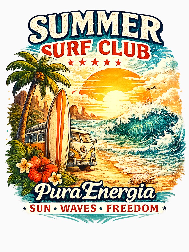 Summer Surf Club PuraEnergia T-Shirt by Puraenergia Stickers